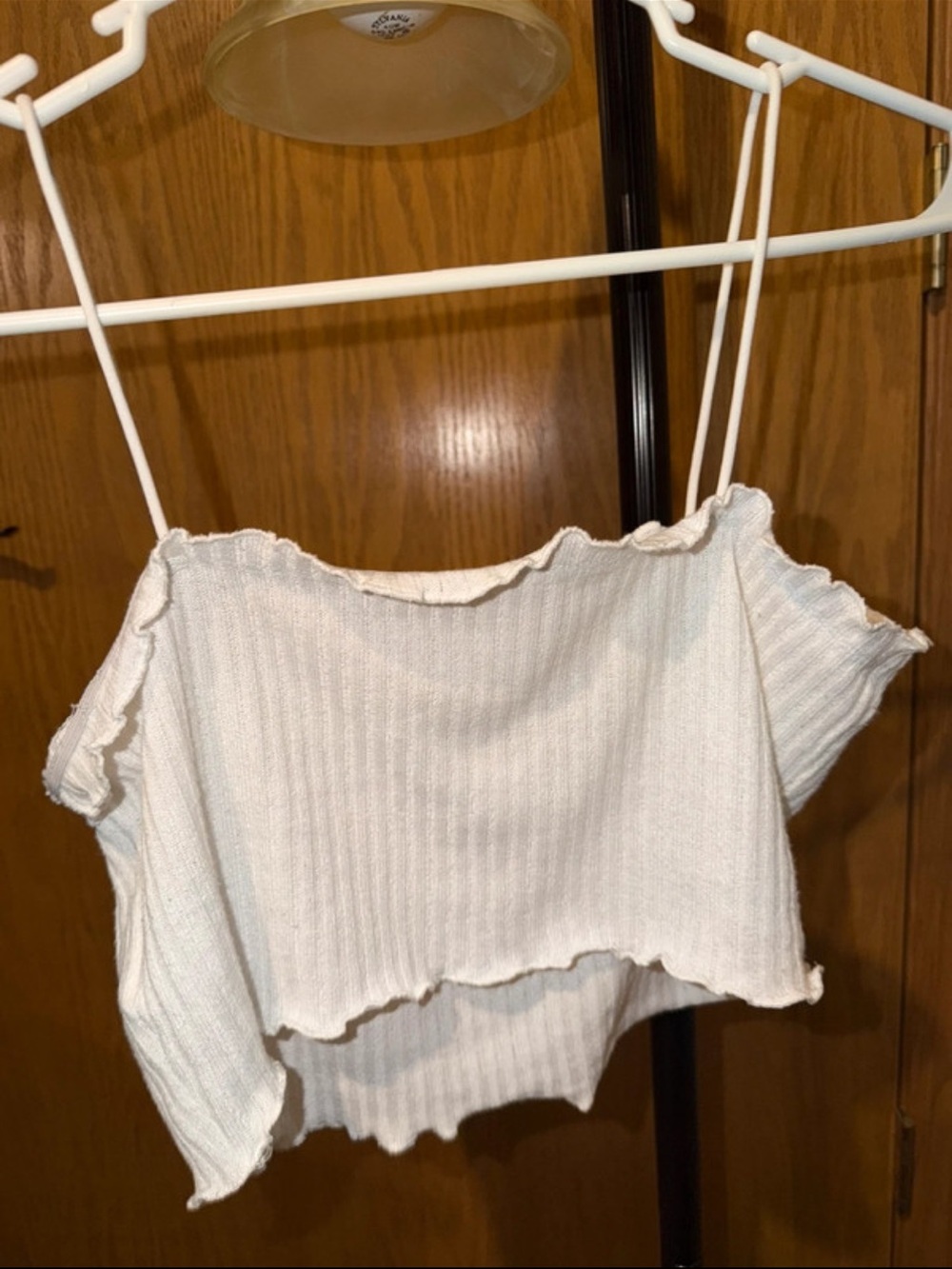 SHEIN Cream Ribbed Ruffle-Edge Cami - Picture 2 of 3